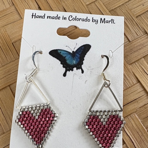 Handmade Pink Heart Earrings - Picture 2 of 4